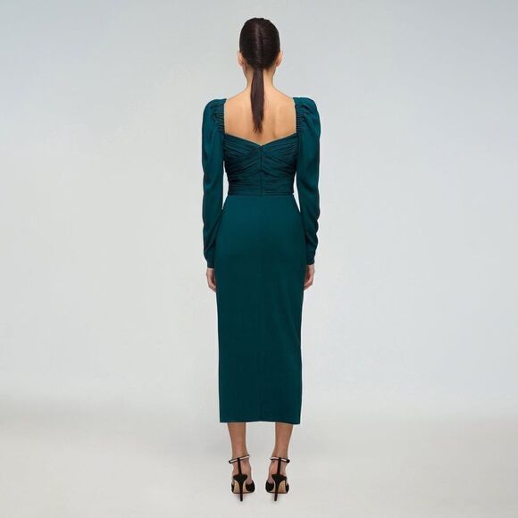 Self Portrait Iris Midi Blue Green Dress Teal Size 6 - Picture 4 of 10